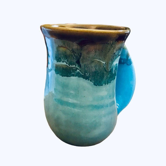 Neher Pottery OCEAN TIDE Right Hand Warmer Coffee Mug Brown Blue Drip Glaze 2013 - Picture 6 of 11